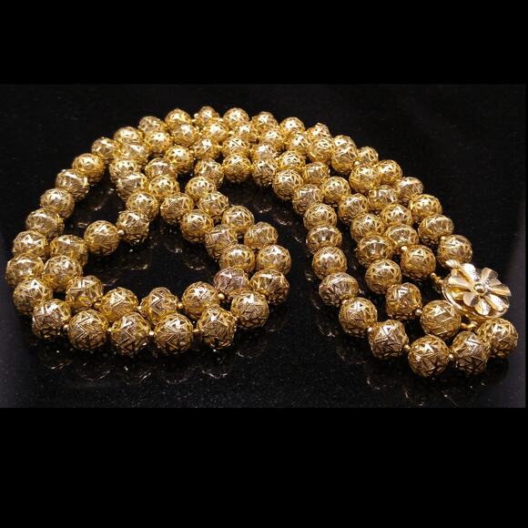 Hong Kong Filigree Bead Necklace – Vintage 1950s Double Strand - Picture 10 of 10